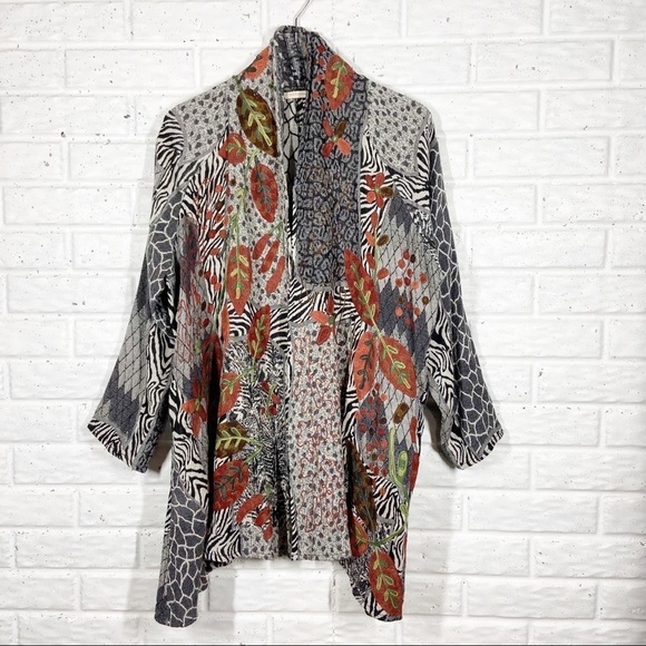 Soft SURROUNDINGS Long Boho Artistic Embroidered Open front long sleeve Cardigan - Picture 1 of 9